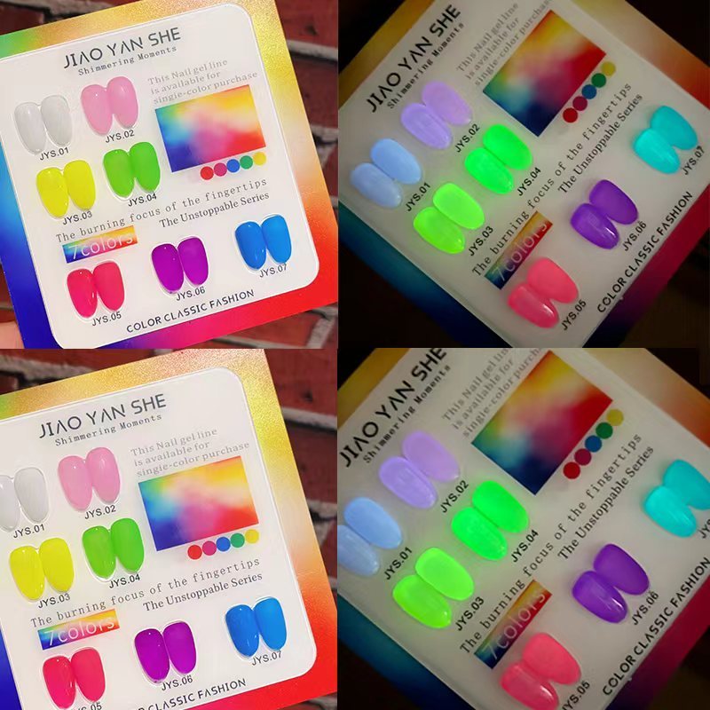 พร้อมส่ง  JIAOYANSHE สีเจลเรืองแสง 7 สี   สีเรืองแสง Neon Series สีเจล สีทาเล็บเจล เรืองแสง JYS 7 สี Neon colors