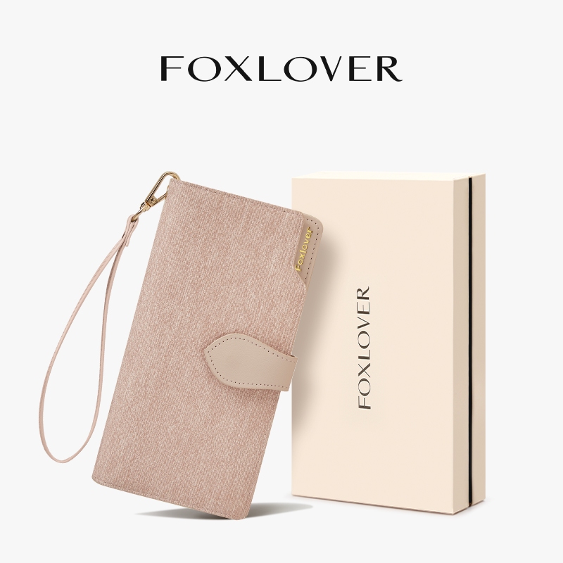 FOXLOVER กระเป๋าสตางค์ผู้หญิง ผ้ายีนส์ ทรงหูหิ้ว ลายสีพาสเทล