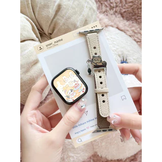 สายหนังสําหรับ Apple Watch ผู้หญิงน่ารัก Series 11/10/9/8/7/6/5/4/3/2/1 SE ขนาด 38/40/41/42/44/45/46/49 มม.
