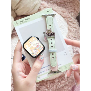 สายหนังสําหรับ Apple Watch ผู้หญิงน่ารัก Series 11/10/9/8/7/6/5/4/3/2/1 SE ขนาด 38/40/41/42/44/45/46/49 มม.