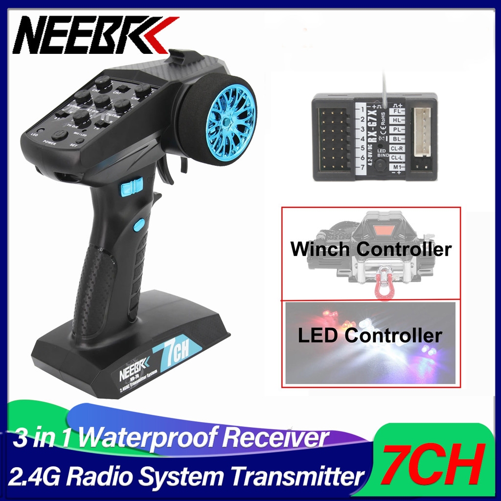 NEEBRC 7CH 2.4G เครื่องส่งสัญญาณวิทยุระบบกันน้ํา Light Control Winch Controller Receiver ชุดสําหรับ RC รถถังเรือของเล่น
