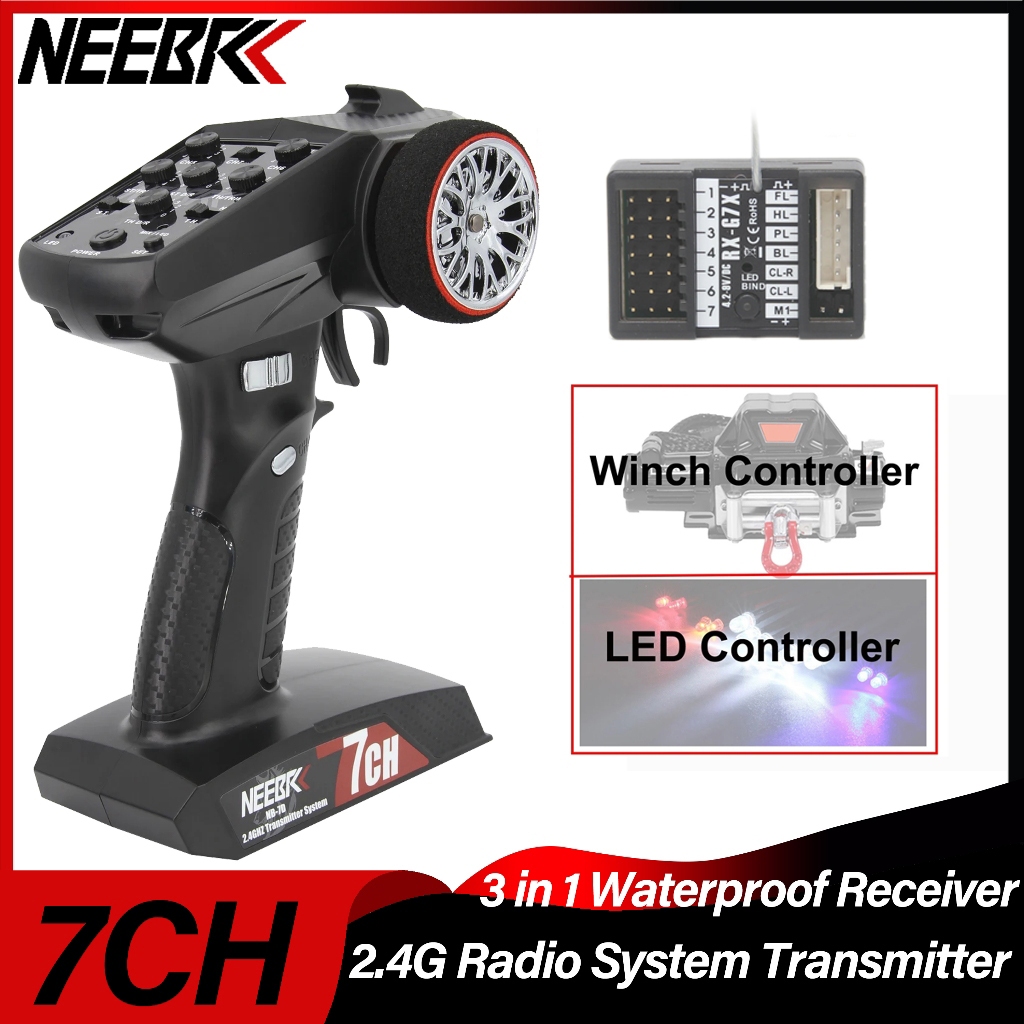 NEEBRC 7CH 2.4G เครื่องส่งสัญญาณวิทยุระบบกันน้ํา Winch Controller Receiver 12LED โคมไฟชุดสําหรับ RC รถถังเรือ