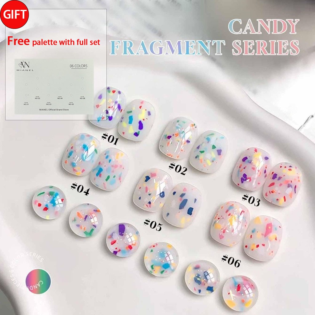 MIANEL Candy Fragments Glitter Gel ยาทาเล็บ 2026 Macaron เลื่อมเล็บสีขาวเล็บสีชมพู Soak off LED เล็บเหมาะสําหรับเล็บเล็บ Salon ใช้ 12ML