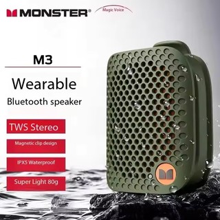 Waterproof Monster M3 Magnetic Clip-On Mini BT V5.4 Portable Outdoor Jobsite Wearable Wireless Bluetooth Speakers with Bass Altavoz Mic