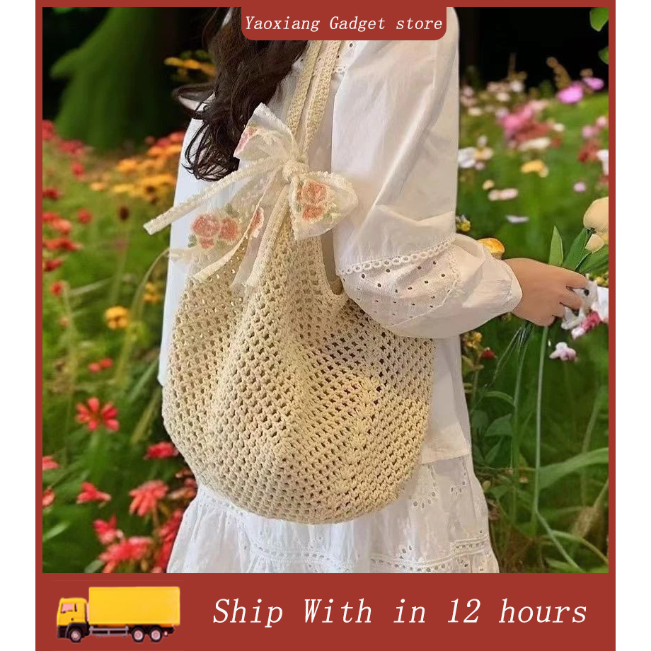 กระเป๋าสะพายข้างผ้าทอแฟชั่น สำหรับวันหยุดชายหาดและใช้งานประจำวัน ความจุขนาดใหญ่