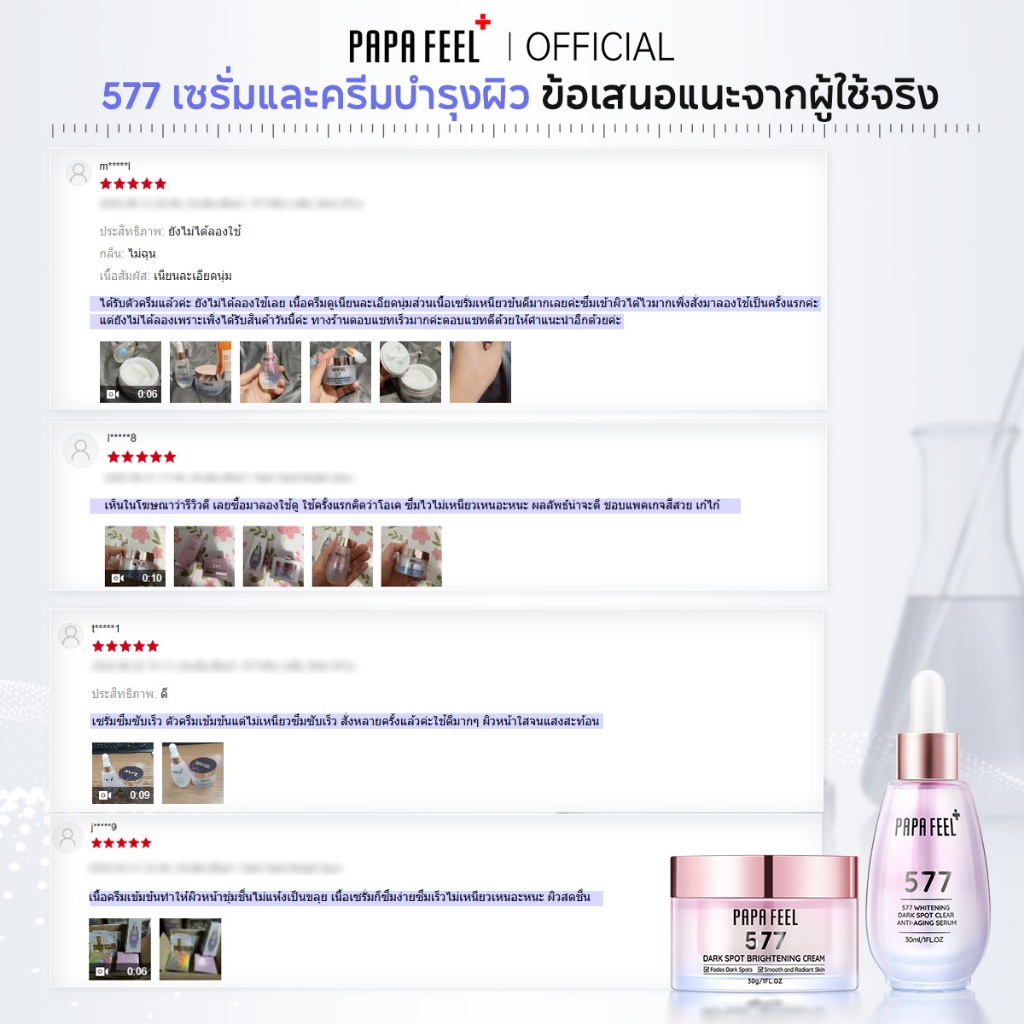 PAPA FEEL 577 เซ็ตลดฝ้า กระ จุดด่างดำ Dark Spot Brightening Set | เซรั่ม + ครีม | 2 ชิ้น - รูปที่ 2