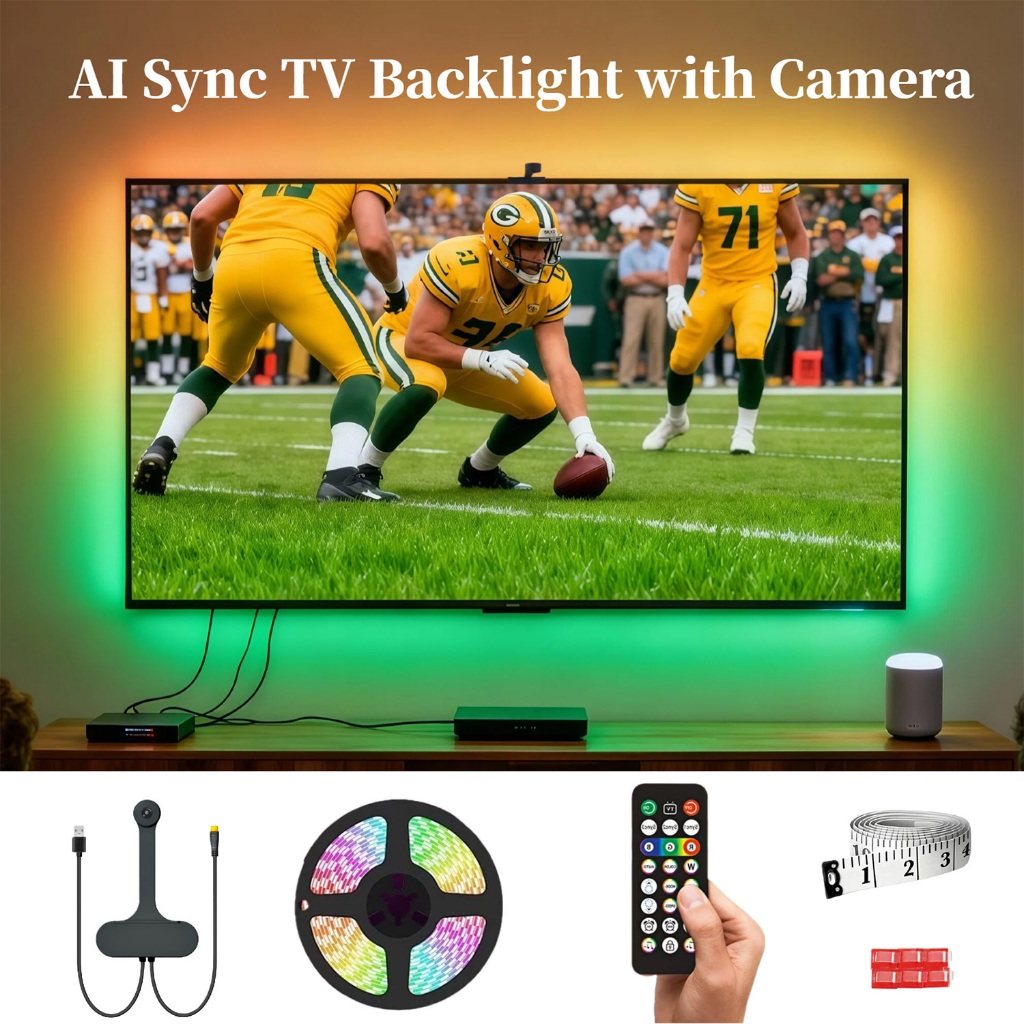 [WACAO] ไฟแบ็คไลท์ AI TV พร้อมกล้อง | ซิงค์อัตโนมัติถึงสีสกรีน | โหมดดนตรี | รีโมท 2.4G | สําหรับทีวี 40-85 นิ้ว | แสงโดยรอบอัจฉริยะสําหรับเล่นเกมและภาพยนตร์