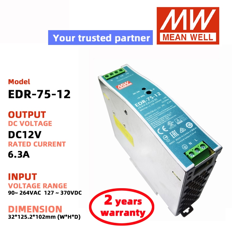 MEAN WELL EDR-75-12 DC12V 6.3A EDR-75-24 DC24V 3.2A Switching Power Supply Meanwell DC power