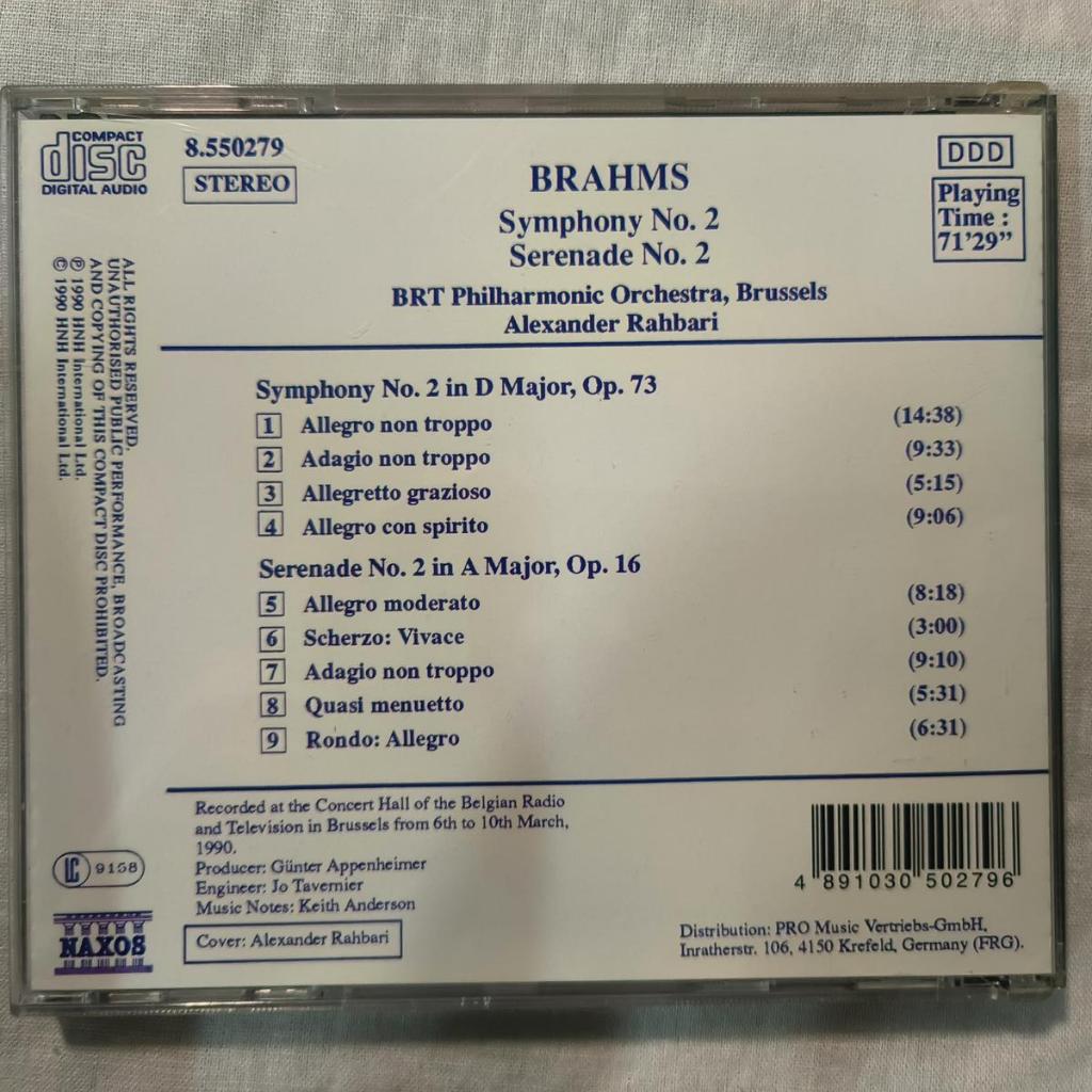 Brahms BRT Philharmonic Orchestra, Brussels Alexander Rahbari – Symphony No. ซีดีอัลบั้ม Naxos 2 ชิ้