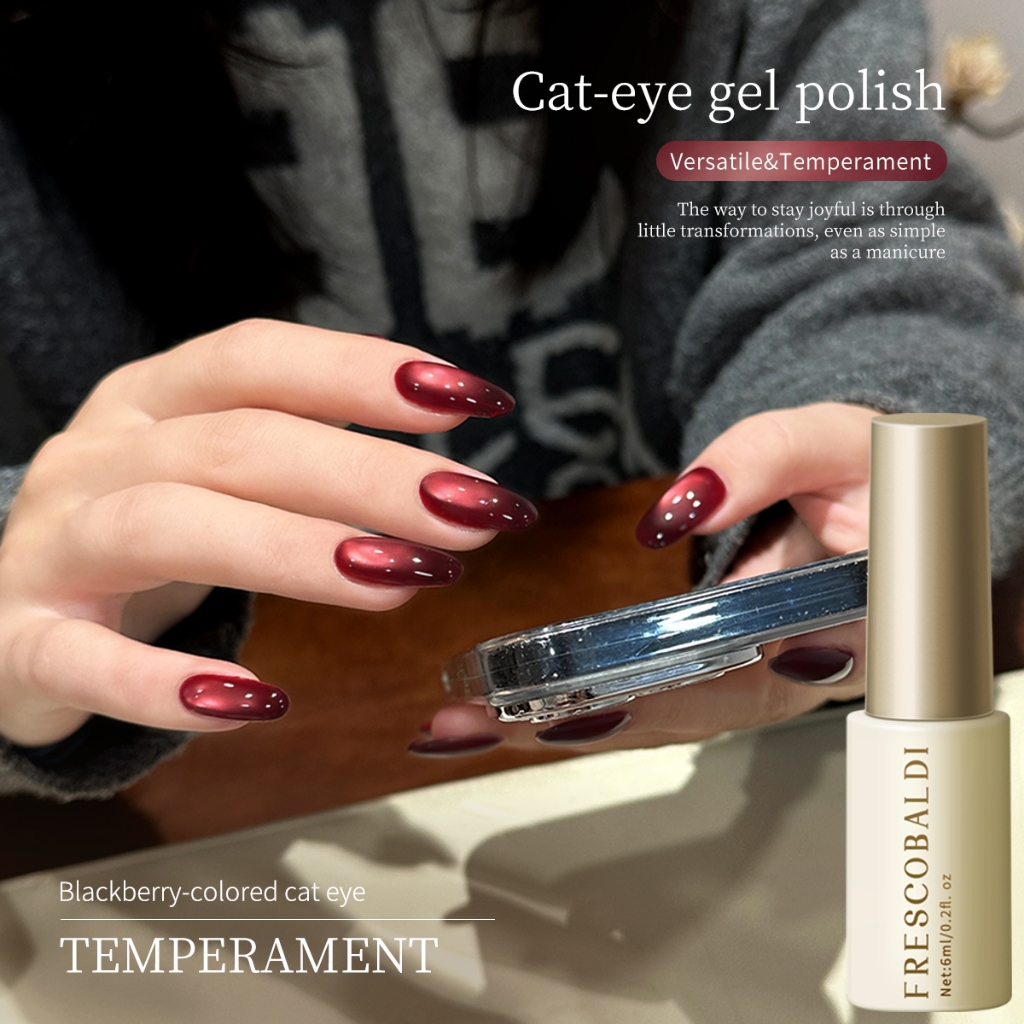 FRESCOBALDI 6มล. - เจลทาเล็บ Red Cat Eye Gel ติดทนนานสำหรับร้านทำเล็บมือและใช้ในบ้าน