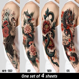 สติ๊กเกอร์ลายสักแขนเต็มสีสัน กันน้ำ สำหรับทุกเพศ ลายดอกไม้แล…