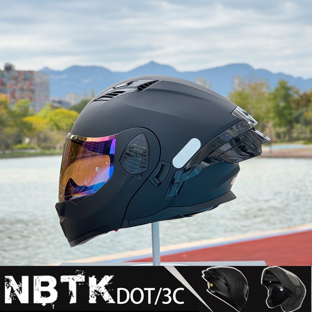 NBTK Motorcycle Flip Up Helmet Matte Black – DOT Certified | Dual Lens | ABS Shell & EPS Padding | R
