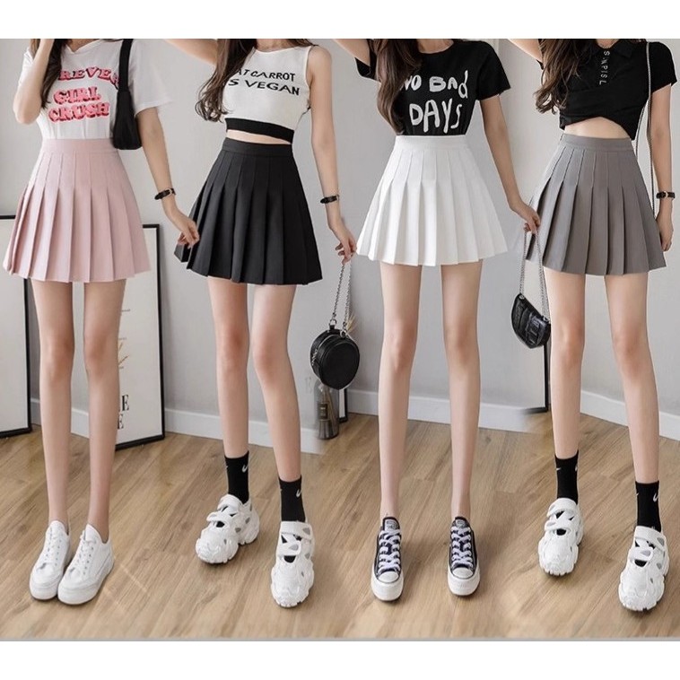 4 Seasons Women's JK Pleated Midi Skirt - Extended Length, Safety Shorts, Zipper & Button