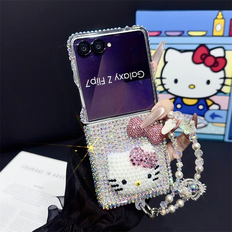 หรูหรา KT ผีเสื้อเพชรเต็ม Samsung ZFlip34567 7FE เคสโทรศัพท์หน้าจอพับเคส Rhinestone OPPO FindN3Flip/