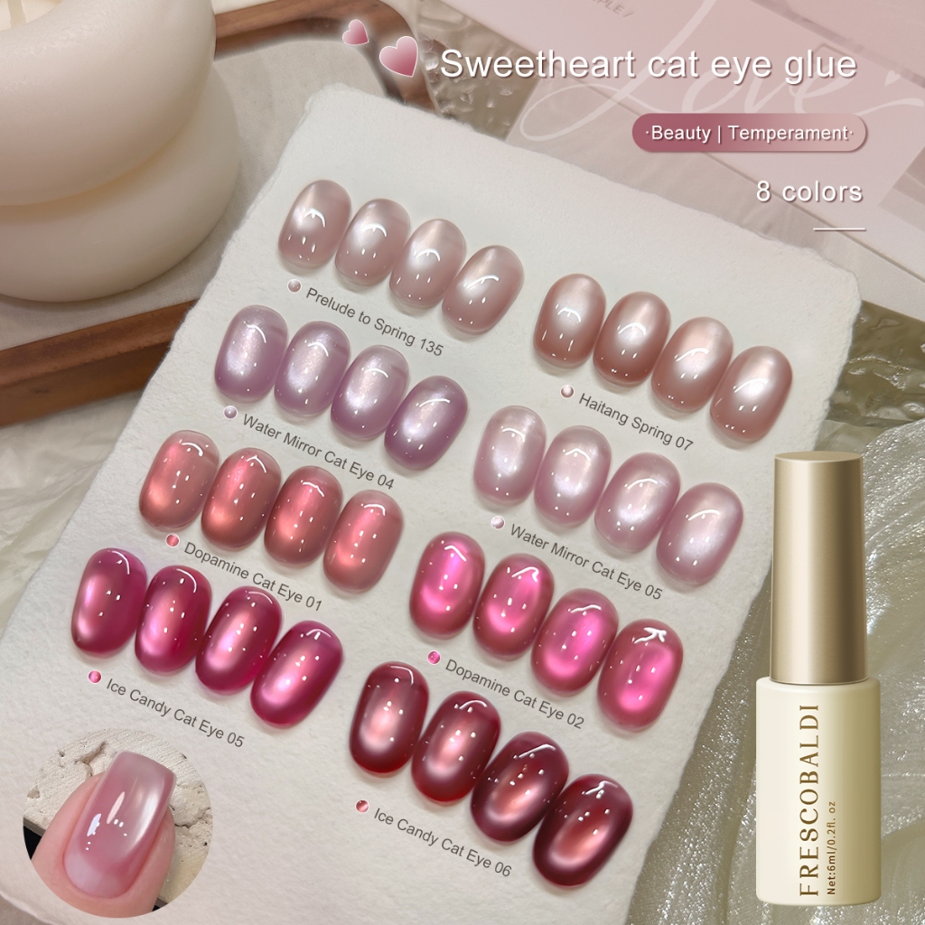 FRESCOBALDI 6ml แฟชั่นสไตล์ใหม่ Sweetheart Pink Cats Eye Gel ยาทาเล็บเหมาะสําหรับร้านทําเล็บและใช้ทุกวัน