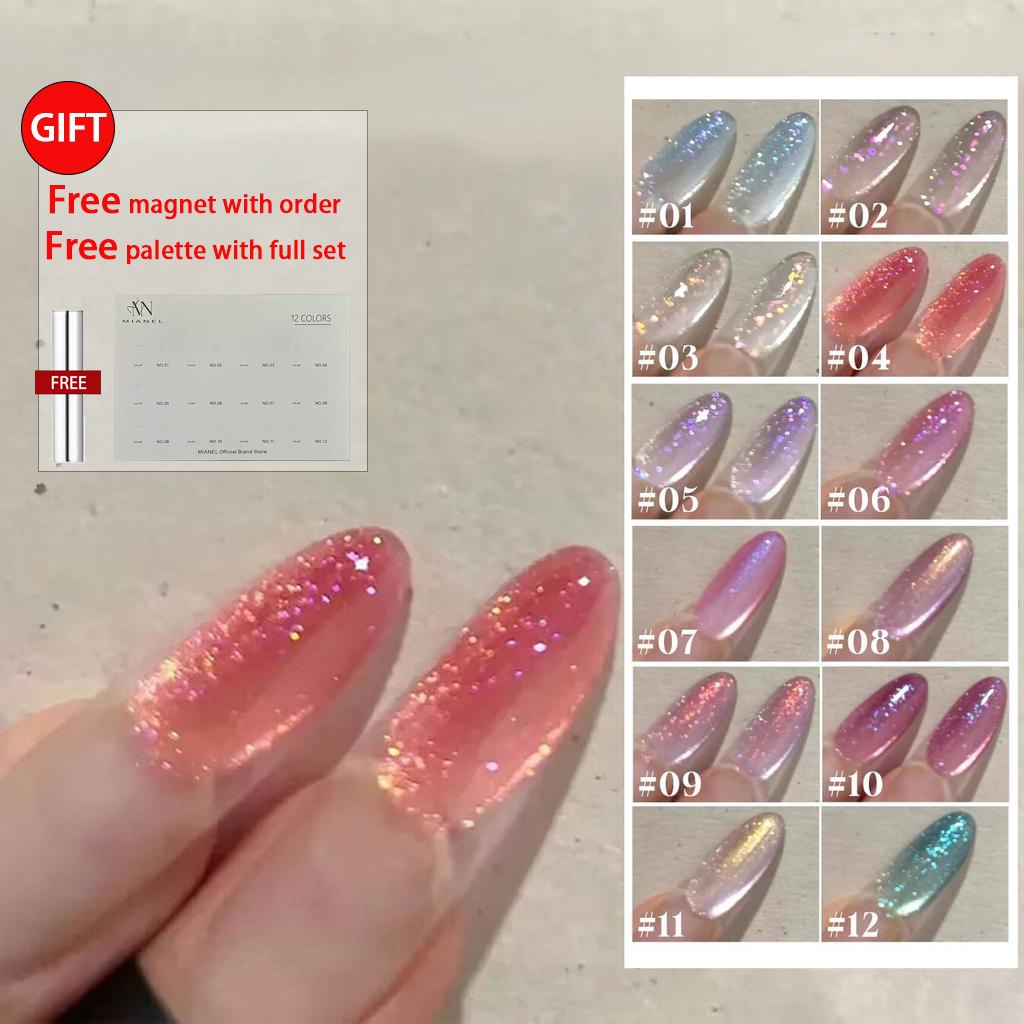 MIANEL ฤดูใบไม้ผลิและฤดูหนาว Rainbow ลูกปัดแก้วคริสตัลไวท์เทนนิ่ง Cat Eye Gel ยาทาเล็บ 2025 Ice Clear Nude Glittering คริสตัล Cat Eye ยาทาเล็บ ร้านทําเล็บพิเศษใช้ 12ML