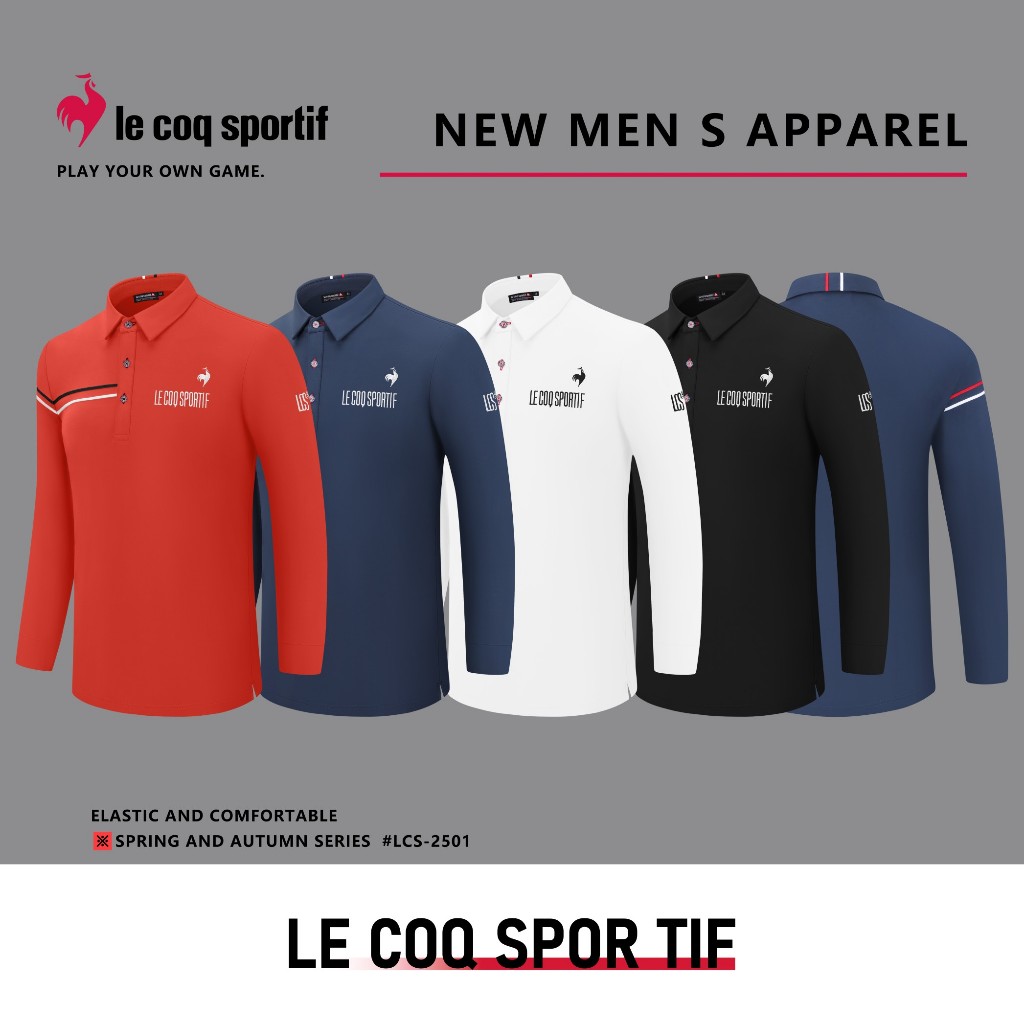 เสื้อโปโลกอล์ฟ LE COQ สำหรับหนุ่ม ๆ ในฤดูใบไม้ร่วงและฤดูหนาว แขนยาว
