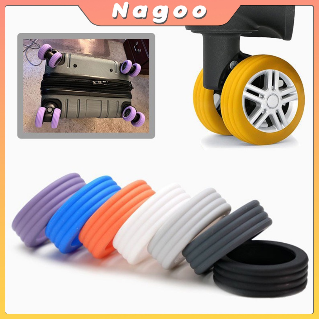 Nagoo ฝาครอบล้อกระเป๋าเดินทางซิลิโคนประเภทป้องกันการแรงเสียดทานลดเสียงรบกวน8ชิ้นหลากหลายสีให้เลือกชิ้นส่วนล้อยางกระเป๋า