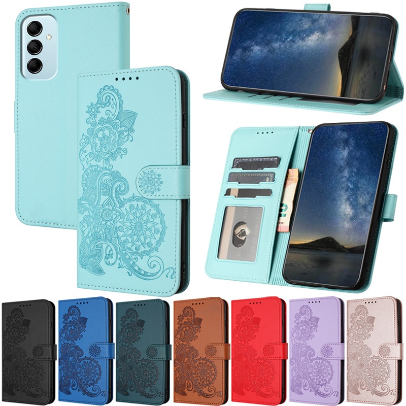 Deluxe สําหรับ Samsung Galaxy A15 A54 A34 A24 A14 A53 A33 A73 A23 A13 A04S M13 5G A04 A24 4G M23 M13 4G ดอกไม้กระเป๋าสตางค์ช่องใส่การ์ดผิวหนังฝาครอบ