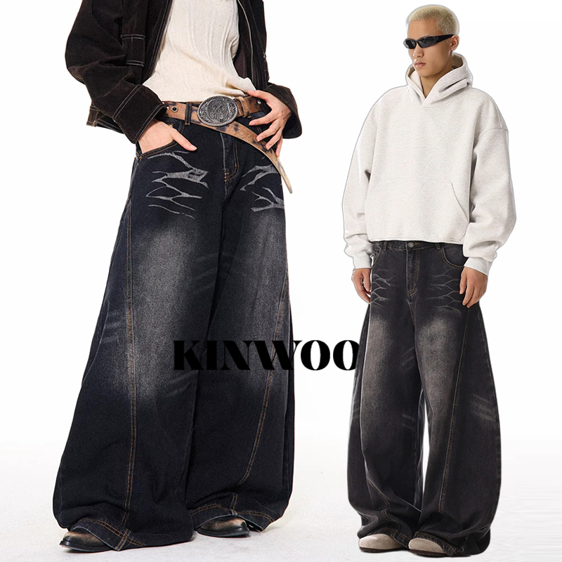 [ส่งฟรี] KINWOO กางเกงยีนส์ชายขากว้างผู้ชาย  American Retro ทรงหลวมเนื้อผ้านุ่ม ใส่ได้ทั้งชายหญิง #ยีนส์ผู้หญิงผู้ชาย  #แฟชั่น unisex"