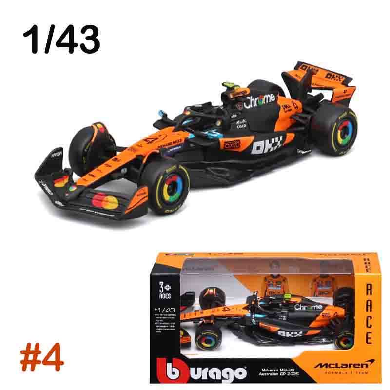 Bburago 1:43 2025 McLaren MCL39 F1 รุ่นรถสูตร Static จําลอง Diecast โลหะผสมรถแข่ง