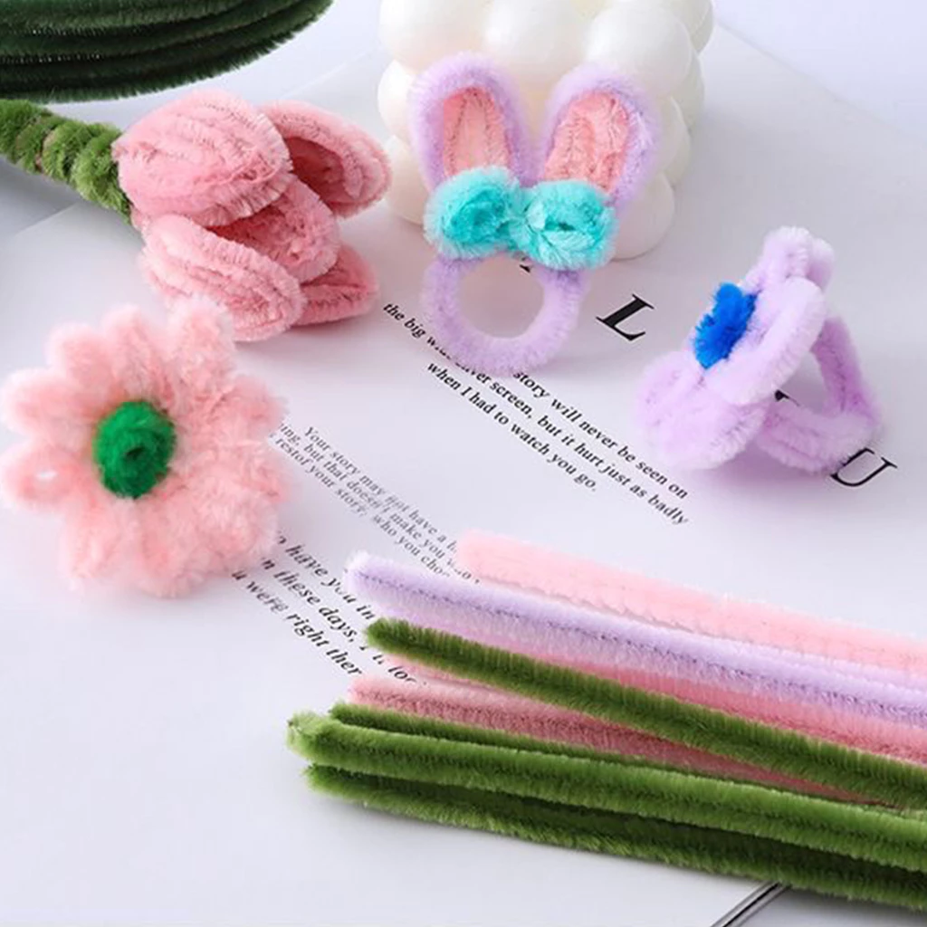 100pcsลวดกำมะหยี่DIY 8mmแท่งบิด สีสันสดใส นุ่มและยืดหยุ่น งานดอกไม้ สำหรับงานฝีมือ การตกแต่งบรรยากาศ thumbnail 9