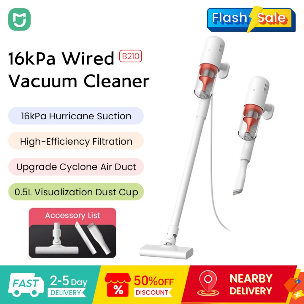 Mijia B210 เครื่องดูดฝุ่นแบบมีสายมัลติฟังก์ชั่น 16kPa Hurricane ดูดอัตราการกรอง 99.7%