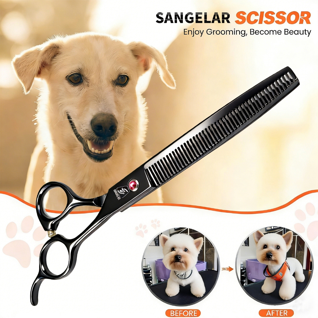 Sangelar 7.5 นิ้ว,กรรไกรตัดผอมบางขนาด, สำหรับแมวและสุนัข, มีหลายรุ่นให้เลือก, คุ้มค่ามาก, มีหลายระดับการตัดผอมบางให้เลือก, แนะนำ - รูปที่ 3