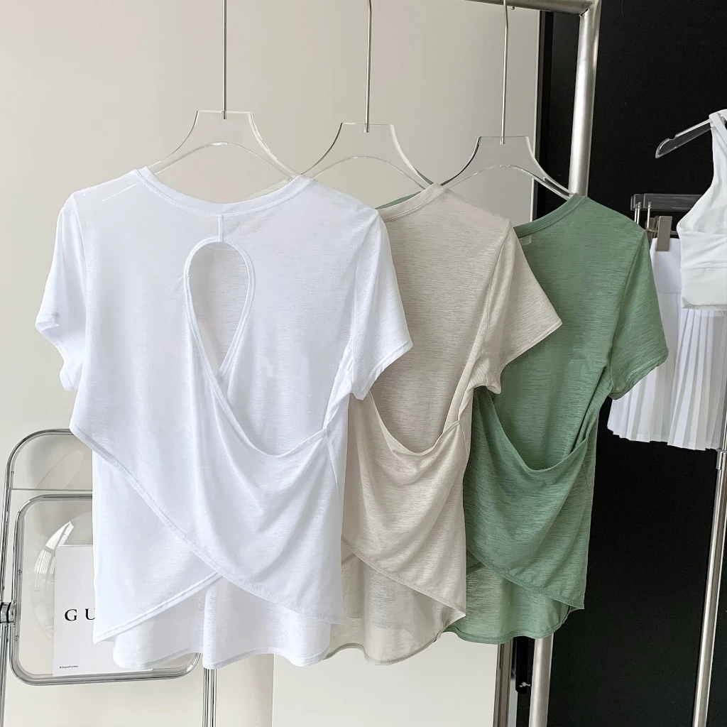 เสื้อยืดโยคะผู้หญิง แขนสั้น ทรงหลังโฮลโลว์ thumbnail 6
