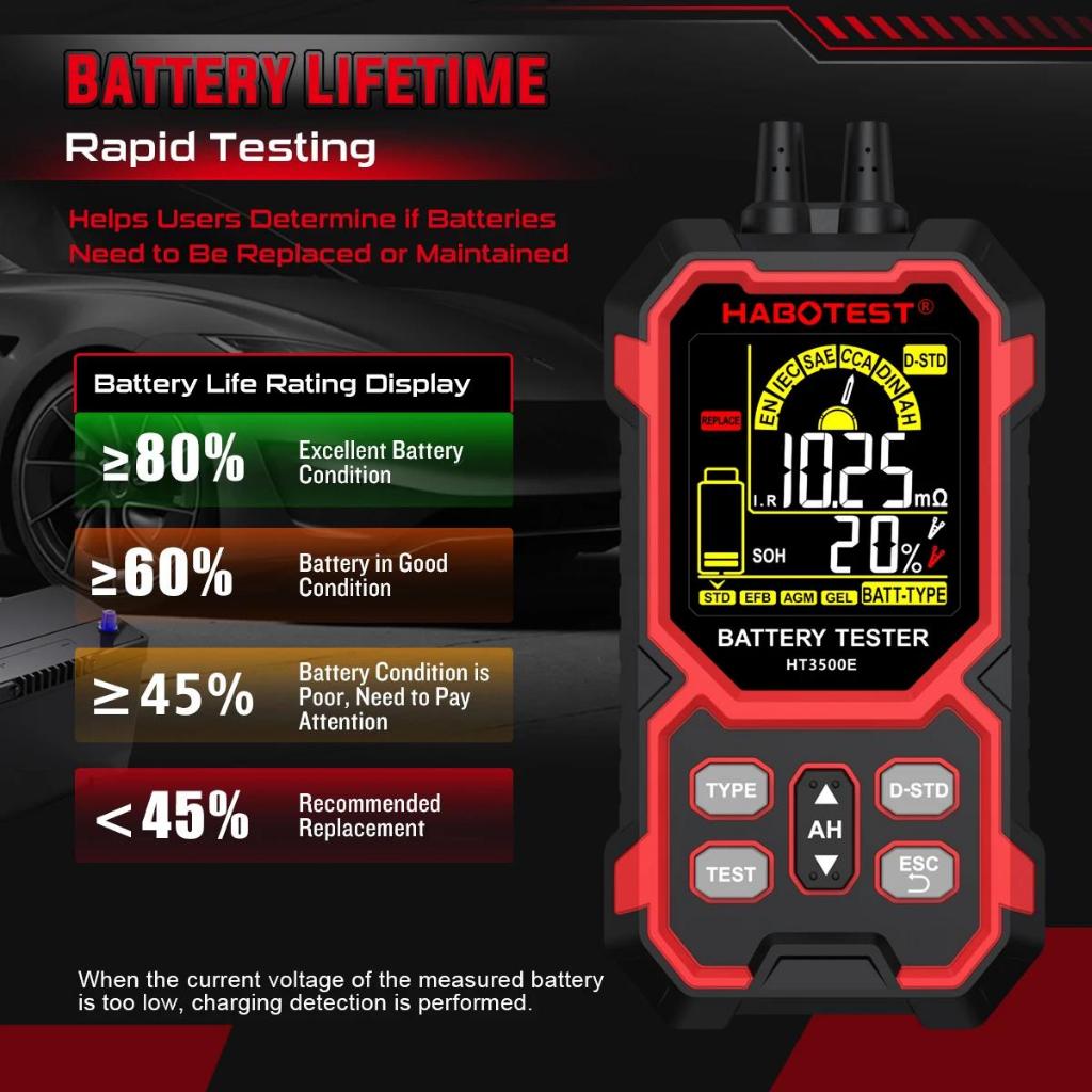 HABOTEST HT3500E เครื่องทดสอบแบตเตอรี่ 12v/24v