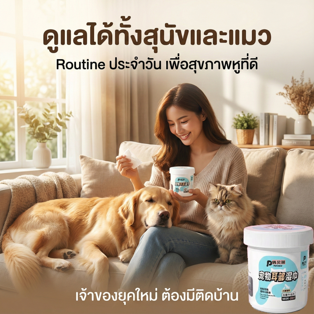 PetClear ebทิชชู่เปียกเช็ดหูสัตว์เลี้ยง 200 แผ่น ไร้แอลกอฮอล์ สารสกัดธรรมชาติ ปลอดภัยต่อลูกสุนัข/แมว ราคา ถูกที่สุด ดีลบีเคเค แกลเลอรีภาพที่ 5
