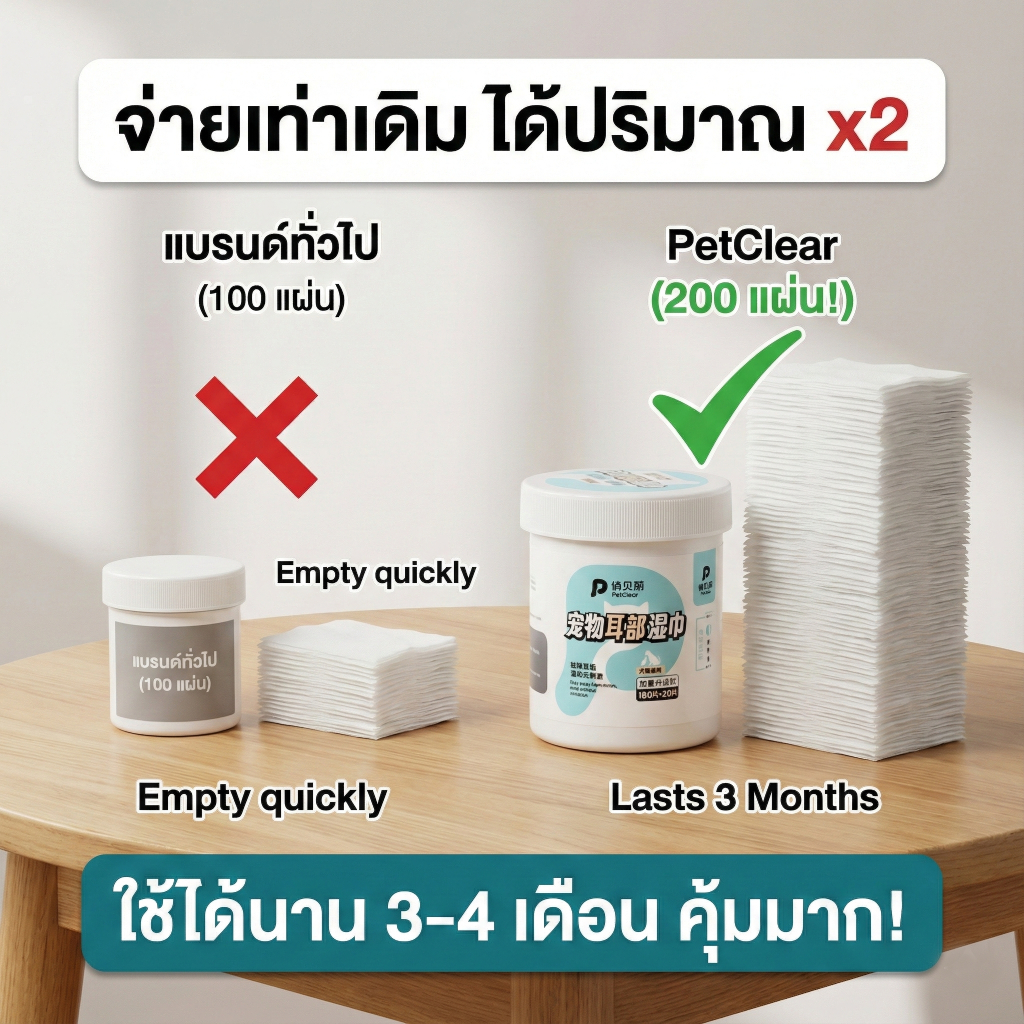 PetClear ebผ้าเช็ดหูหมาแมว (200แผ่น) ลดขี้หู ดับกลิ่น ไรในหู สะอาดเหมือนใช้น้ำยาเช็ดหู ไม่ระคายเคือง