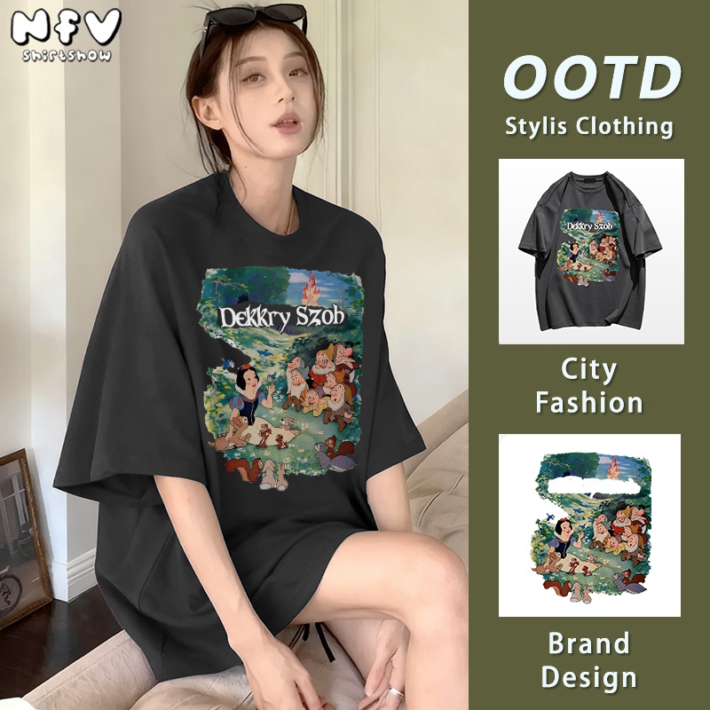 (ส่งด่วนกทม) NFV เสื้อยืดแขนสั้น oversize เนือ้ผ้าน้ำหนักเบา ผู้หญิงสไตล์เกาหลี คอกลม คอกลม ผ้าฝ้าย Disney YG262