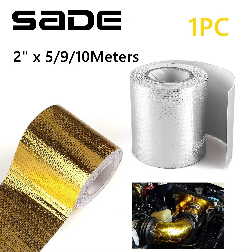 SADE 2 "5/9/10M ทองความร้อนไอเสียเทปกาวตนเองสะท้อนแสงความร้อน Barrier ฉนวนกันความร้อน Shield Wrap Air Intake เครื่องยนต์ EX-1001