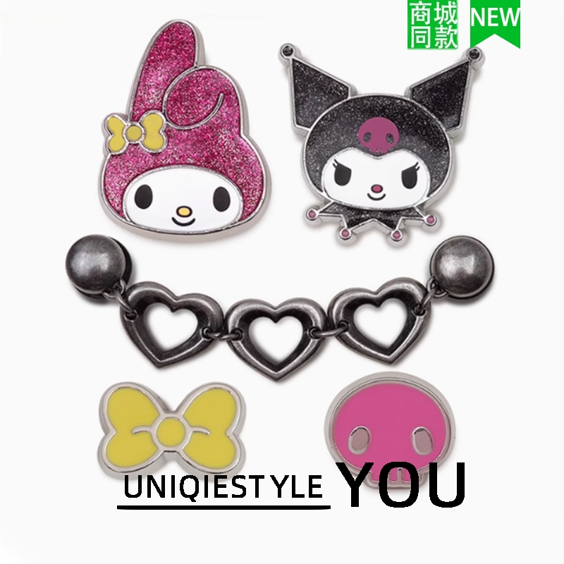 สไตล์ใหม่ Zhibixing อุปกรณ์เสริมรองเท้า Kao Junkai สไตล์เดียวกันเนื้อโลหะ Kuromi ชุดห้าชิ้นโลหะ KT Cat Bow