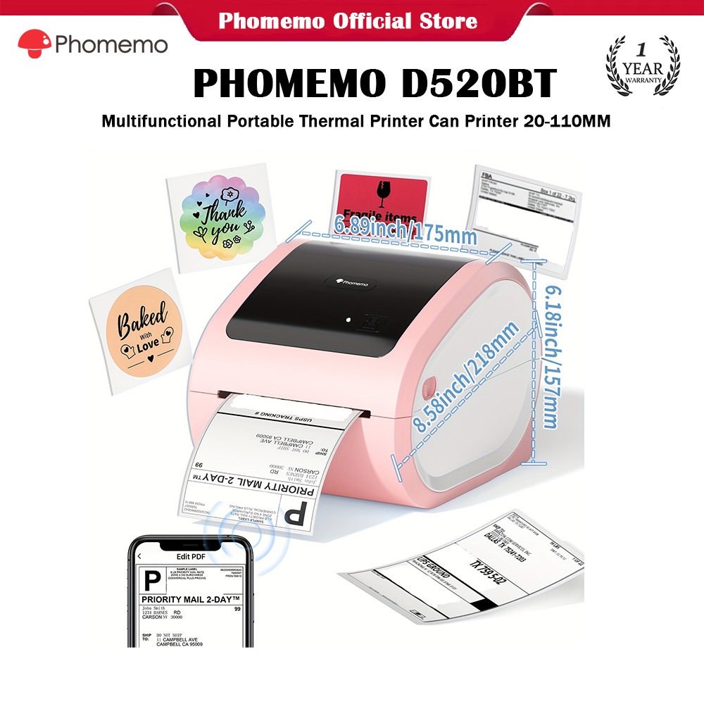 [จัดส่งฟรี] Phomemo D520BT/246S/344WF/241BT Label Sticker Printer Barcode Printer Sticker Maker USB+