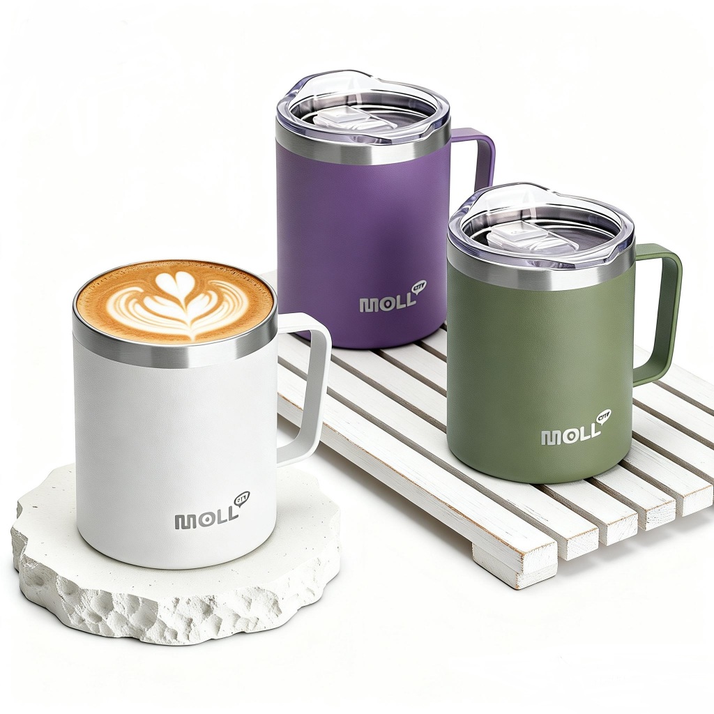 Mollcity 340ml แก้วกาแฟ สแตนเลส เก็บร้อน6ชม. กันรั่วพรีเมียม ปลอดBPA เหมาะกับรถยนต์และท่องเที่ย