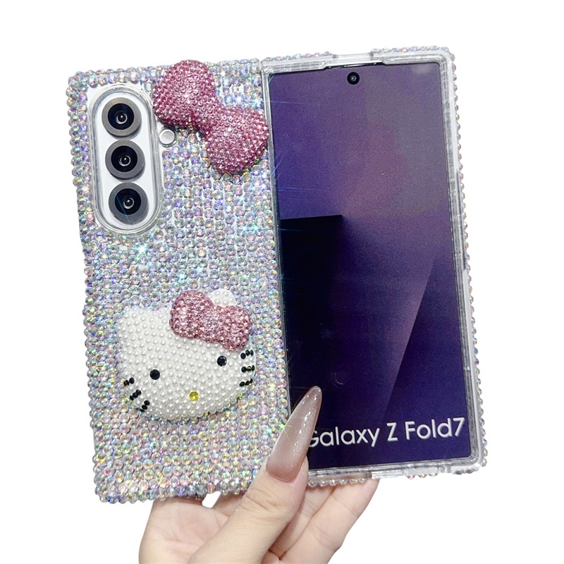 หรูหรา KT Bow Full Diamond Samsung ZFold3 4 5 6 7 เคสโทรศัพท์หน้าจอพับ Rhinestone กรณี OPPO FindN2/N