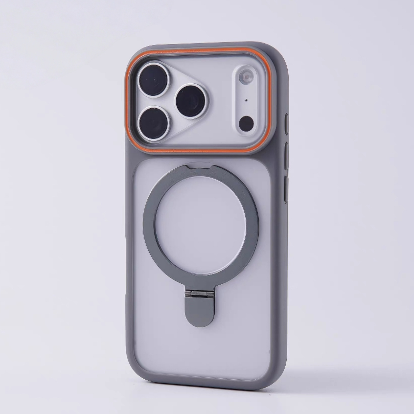 【With Bracket/Large window/Matte acrylic hard case/Gray】เคส compatible for iPhone 11 12 13 14 15 16 17 pro max case ราคา ถูกที่สุด ดีลบีเคเค แกลเลอรีภาพที่ 3