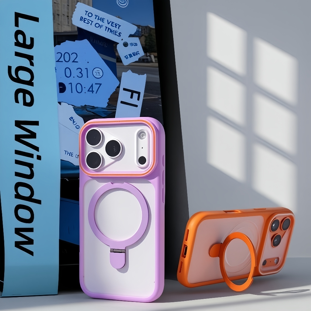 【With Bracket/Large window/Matte acrylic hard case/Purple】เคส compatible for iPhone 11 12 13 14 15 16 17 pro max case