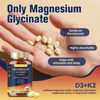 Totaria Magnesium Glycinate อาหารเสริมวิตามิน D3 5000 IU & K2 MK-7, วิตามินซี, วิตามินบีคอมเพล็กซ์, สังกะสี - สุขภาพกระดูก, รองรับภูมิคุ้มกัน, ประสาท & อารมณ์