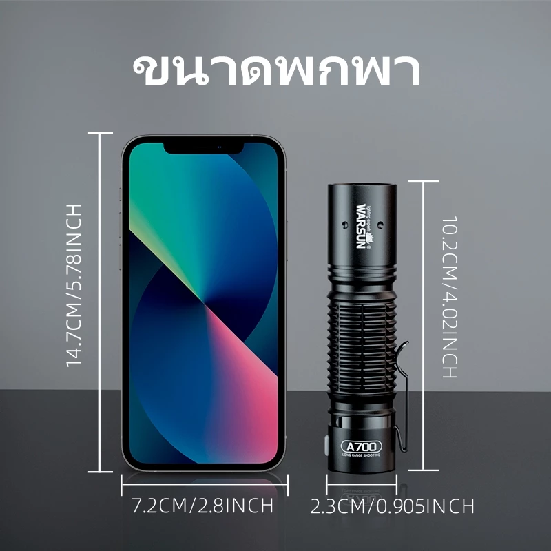 WARSUN A700 ไฟฉายชาร์จไฟ Type-C ไฟฉายฉุกเฉิน โคมไฟมือ พกพา แคมป์ปิ้ง thumbnail 6