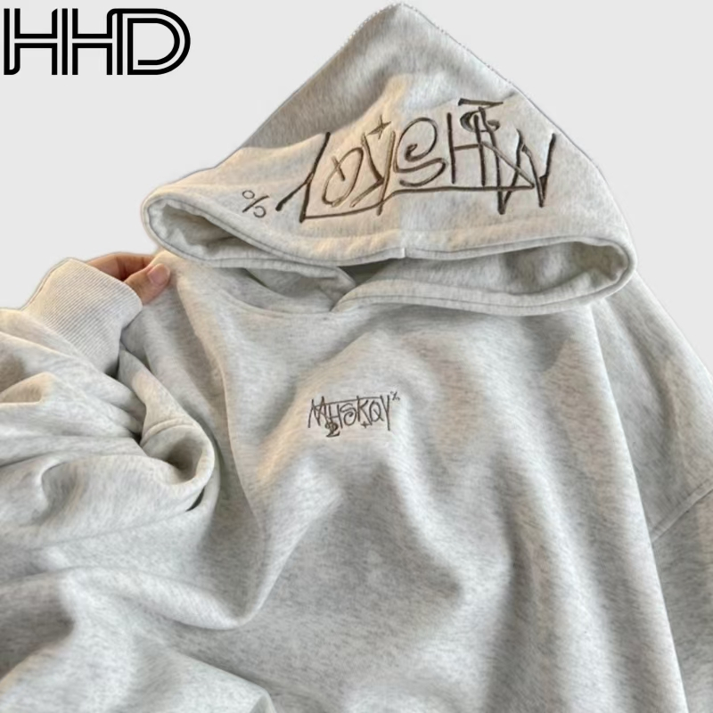 แจ็กเก็ตฮู้ดสำหรับผู้ชาย สีดำและสีเทามีซับขนแกะ กันหนาวได้ดี ในสไตล์อเมริกัน