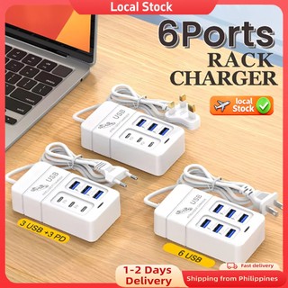 [Local Stock]6Ports Multiport USB Charger 35W PD Type-C Mobile Phone Fast Charge Quick Type C Wall Chargers TypeC USB Hub Adapter EU US Plug
