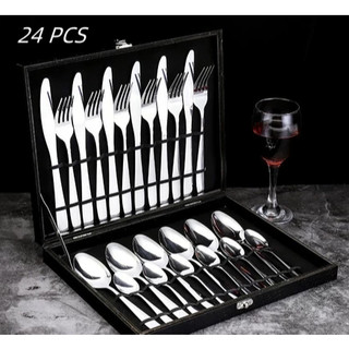 Kit Jogo Talheres 24 Peças Faqueiro Aço  Inox Premium Luxo Com Maleta