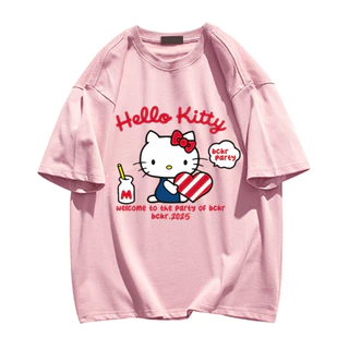 NFV มาใหม่ ลายการ์ตูนคิตตี้ เสื้อยืดแขนสั้นคอกลม แฟชั่นเกาหลี ผ้าฝ้ายแท้ oversize YG585
