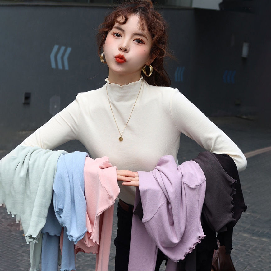 เสื้อสเวตเตอร์คอเต่าแสนหวานและน่ารักสำหรับผู้หญิง เสื้อแขนยาวถักนิตติ้ง ทรงเข้ารูป