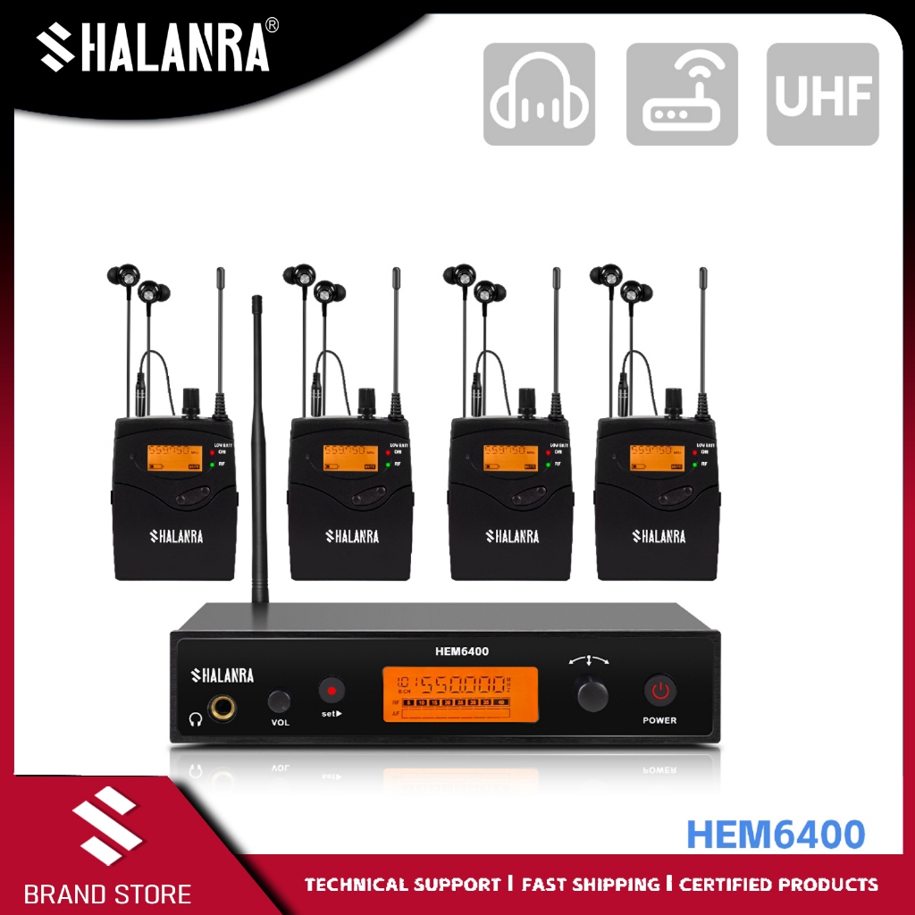 SHALANRA HEM6400 ระบบไมค์อินเอียร์ UHF ไร้สาย ความถี่สูง สำหรับนักร้อง นักดนตรี เวทีคอนเสิร์ต สตูดิโอ อุปกรณ์วงดนตรี Professional Wireless In-Ear Monitoring System