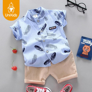 Unikids Terno For Kid Boy Summer Short Sleeve Polo Shirt With Leaf Pattern Straight Shorts Casual Two Piece Set