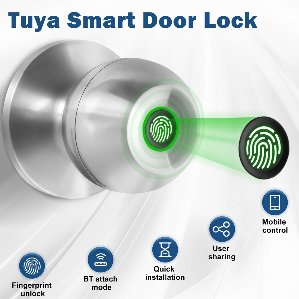 Digital Door Lock ลูกบิดประตู ดิตจิตอล ระบบรักษาความปลอดภัยอัจฉริยะ ปลดล็อกได้ด้วยลายนิ้วมือและรหัสผ่าน เหมาะสำหรับประตูห้องนอน แบตเตอรี่ใช้งานได้ยาวนาน ดีไซน์ทันสมัย ติดตั้งง่าย